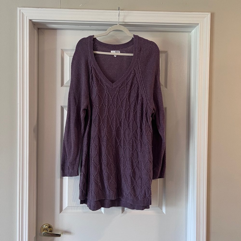 Sonoma Dusty Plum V-Neck Cable Knit Sweater